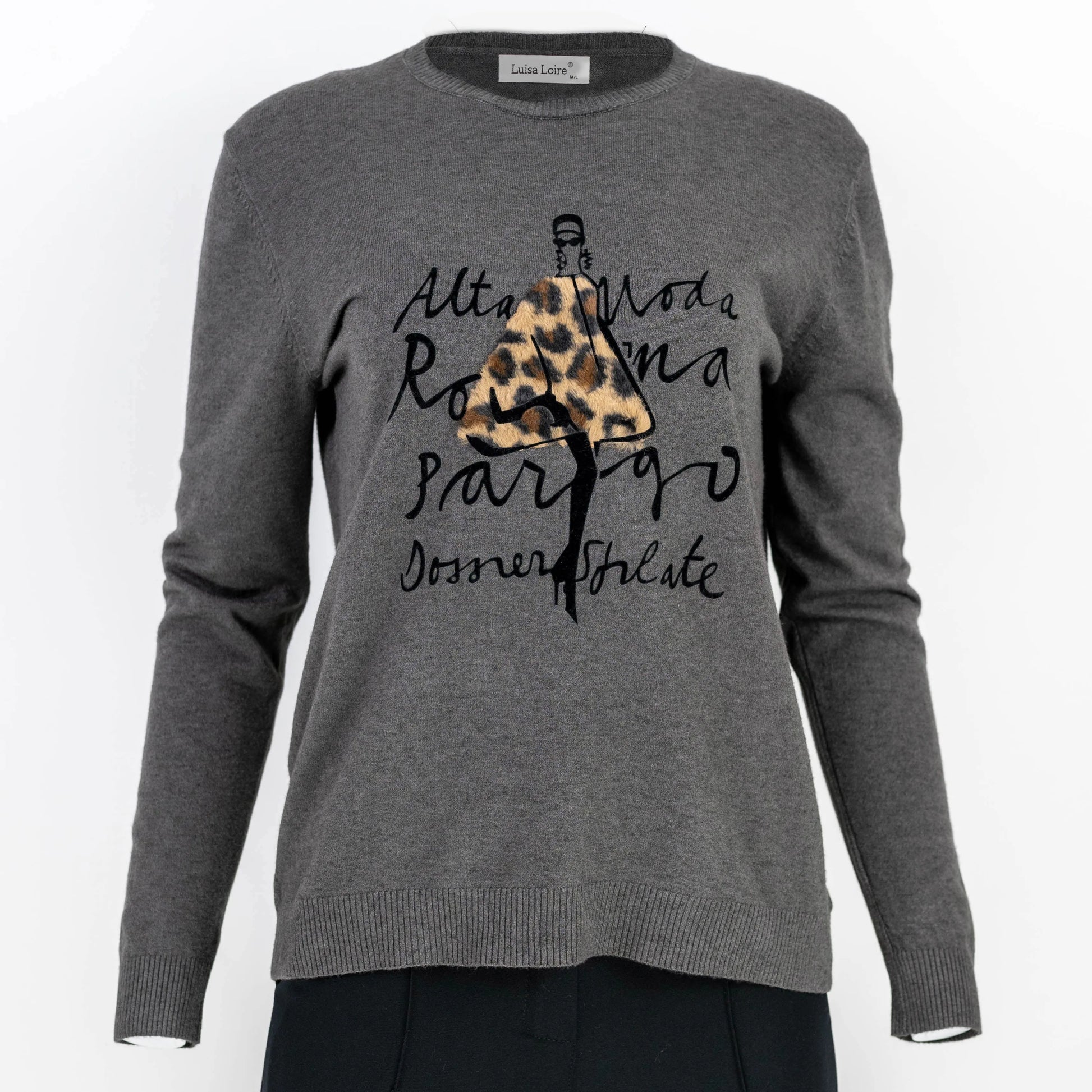 Сива плетена блуза с леопардов акцент - Sage Aura-блузи-6Sense