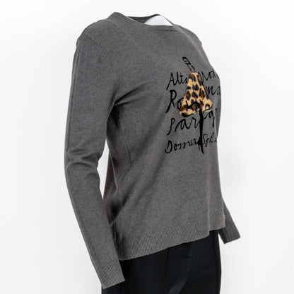 Сива плетена блуза с леопардов акцент - Sage Aura-блузи-6Sense