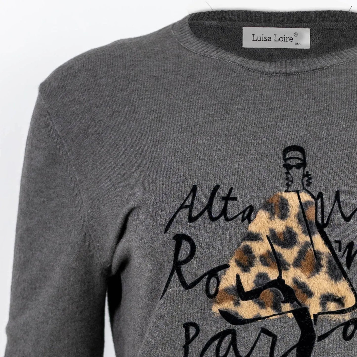 Сива плетена блуза с леопардов акцент - Sage Aura-блузи-6Sense