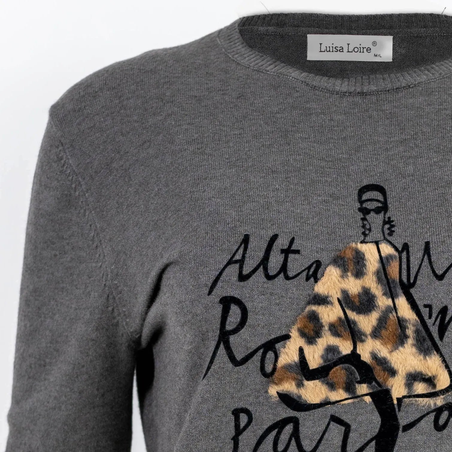 Сива плетена блуза с леопардов акцент - Sage Aura-блузи-6Sense