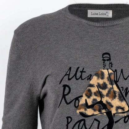 Сива плетена блуза с леопардов акцент - Sage Aura-блузи-6Sense