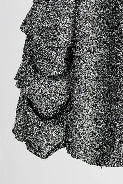 Сребриста блуза с паднало рамо и ефектен блясък – Silver Drape-блузи-6Sense