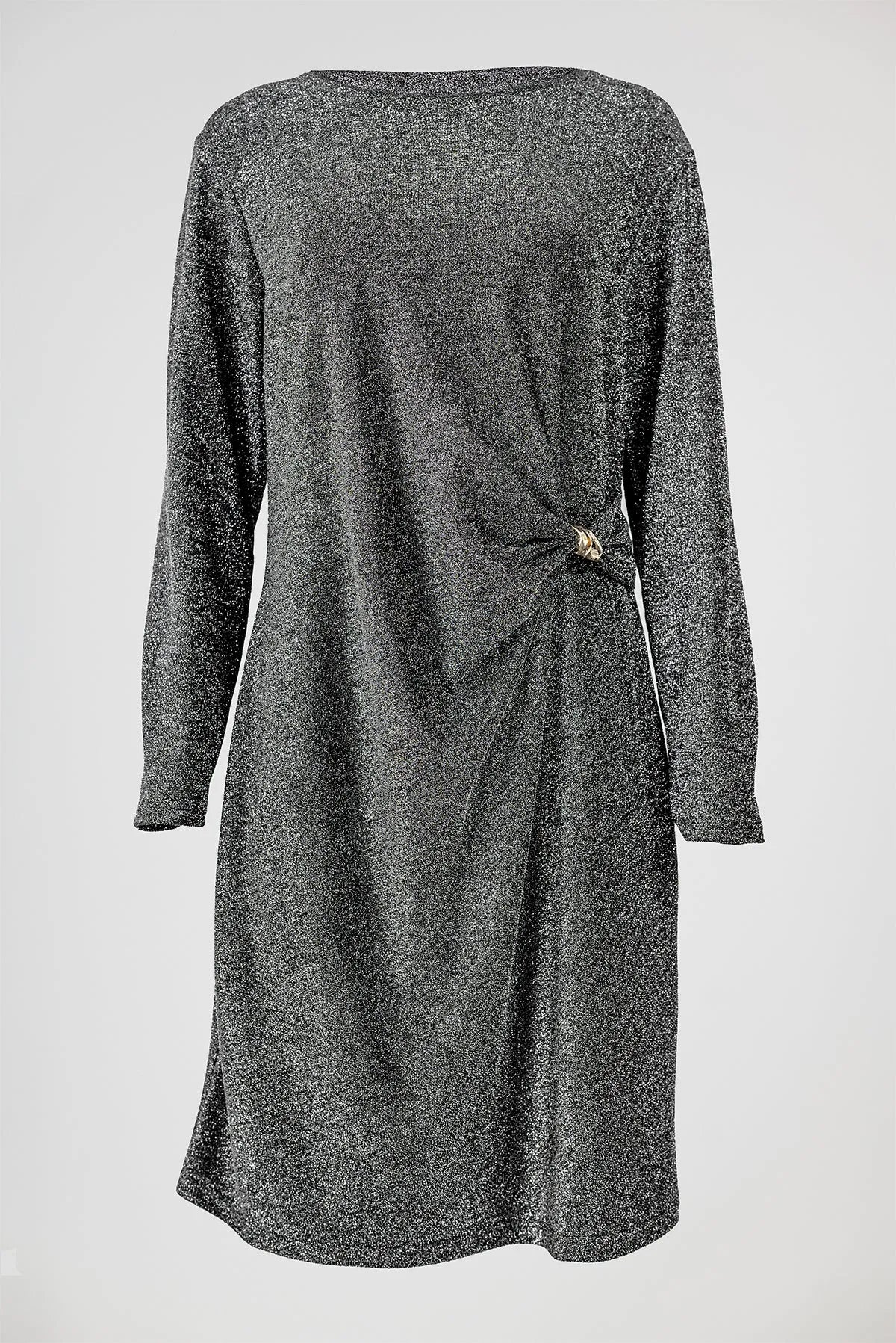 Сребриста рокля с фин блясък и асиметричен акцент – Silver Knot-рокли-6Sense