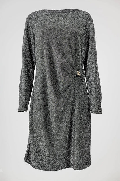 Сребриста рокля с фин блясък и асиметричен акцент – Silver Knot-рокли-6Sense