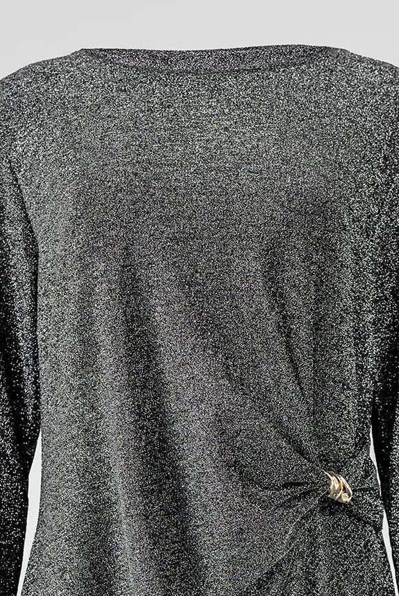 Сребриста рокля с фин блясък и асиметричен акцент – Silver Knot-рокли-6Sense