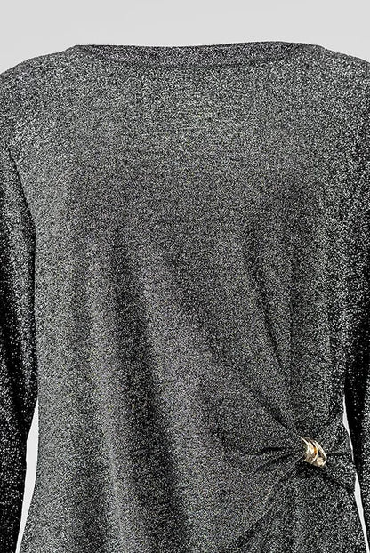 Сребриста рокля с фин блясък и асиметричен акцент – Silver Knot-рокли-6Sense