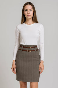 Къса пола тип молив с двоен колан - Alyna