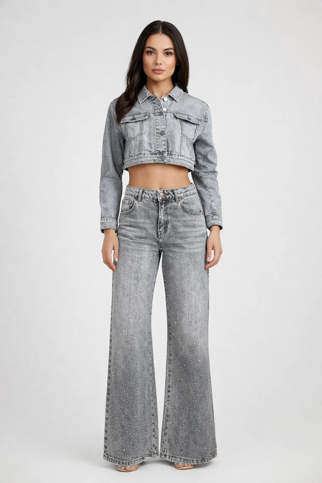 Дамски деним комплект с камъни Silver Spark