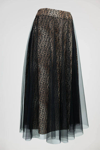 Дълга тюлена пола с леопардов принт - Wild Leopard Tulle-Поли-6Sense