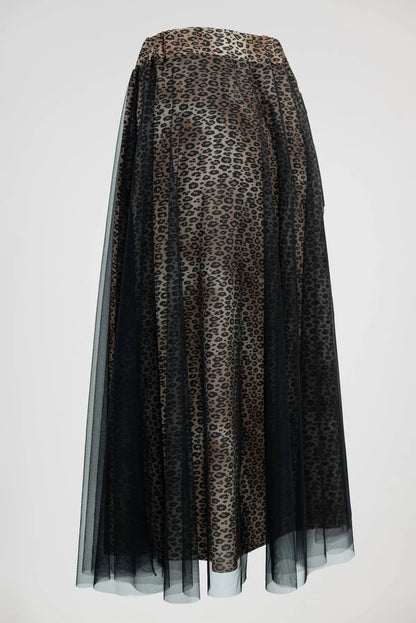 Дълга тюлена пола с леопардов принт - Wild Leopard Tulle-Поли-6Sense