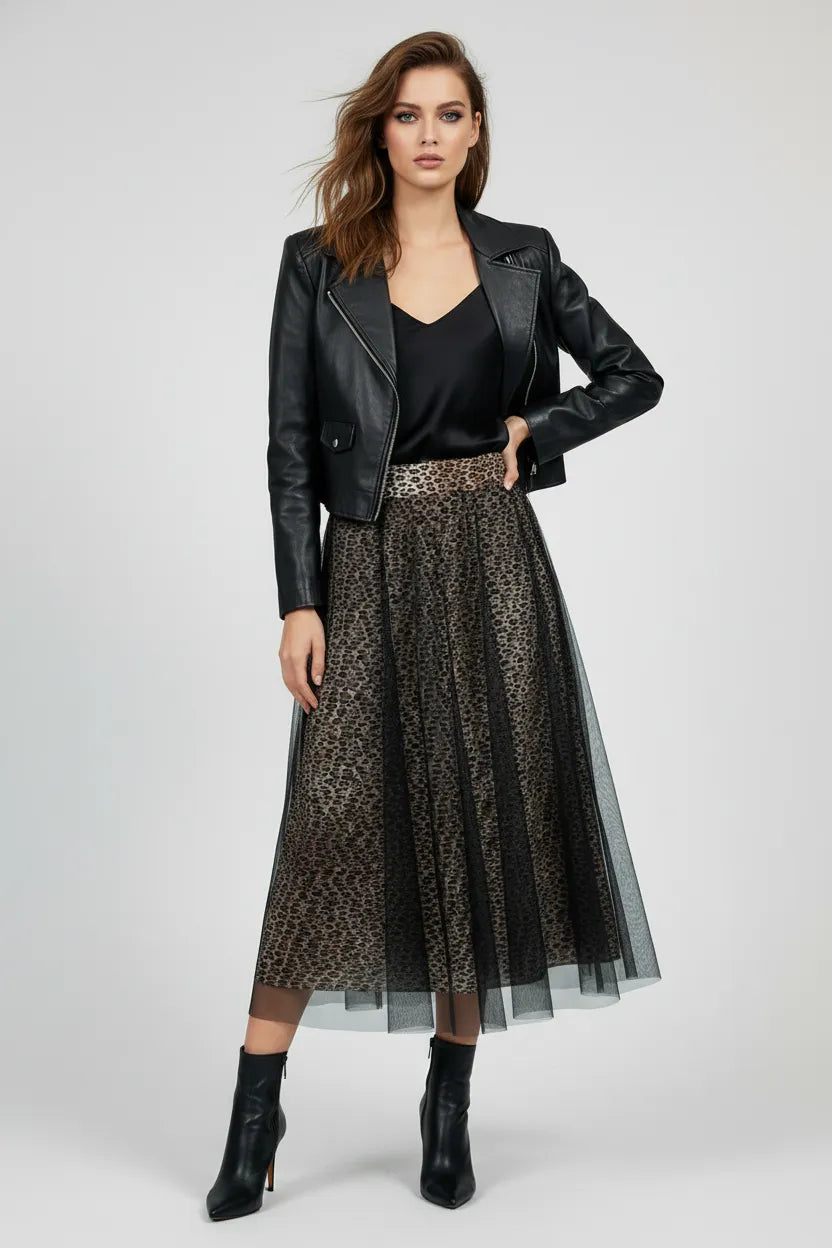 Дълга тюлена пола с леопардов принт - Wild Leopard Tulle-Поли-6Sense