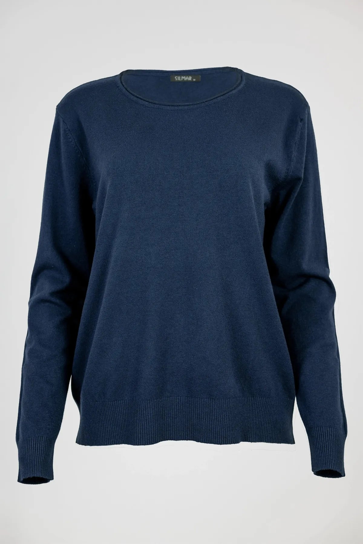 Тъмносин пуловер фино плетиво с обло деколте - Essential Soft-пуловери-6Sense