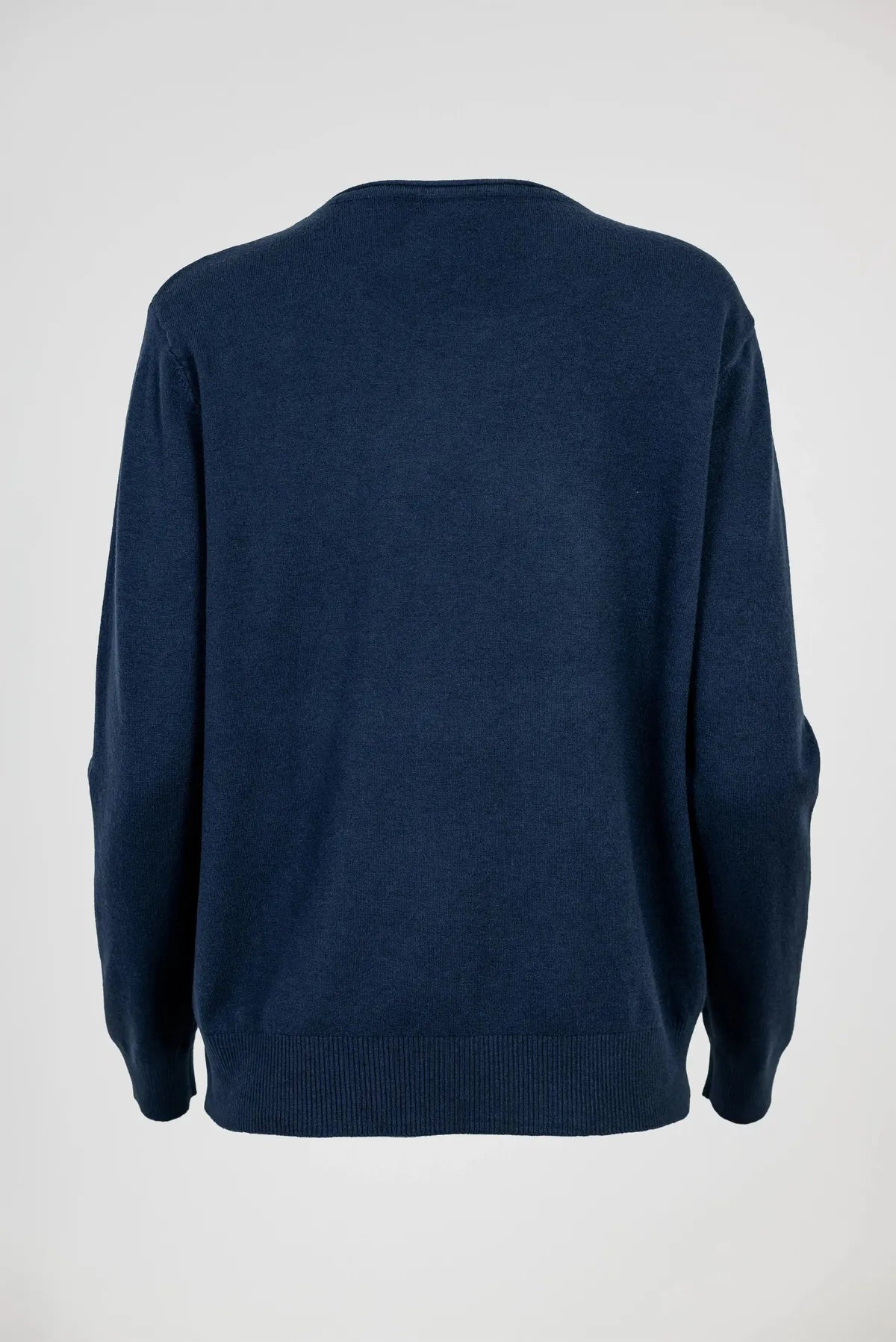 Тъмносин пуловер фино плетиво с обло деколте - Essential Soft-пуловери-6Sense