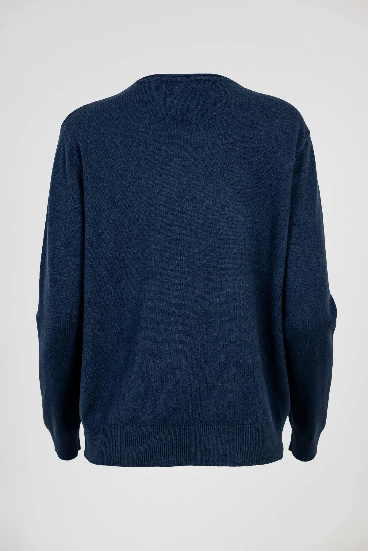 Тъмносин пуловер фино плетиво с обло деколте - Soft Blue-пуловери-6Sense