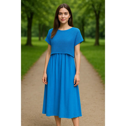 Лятна синя рокля Blue Breeze с ефирна материя – 6sense.bg
