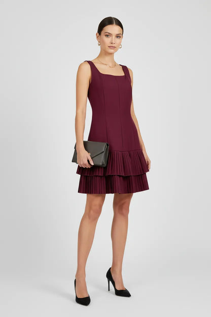 Винена къса рокля с презрамки | колекция есен-зима 6Sense